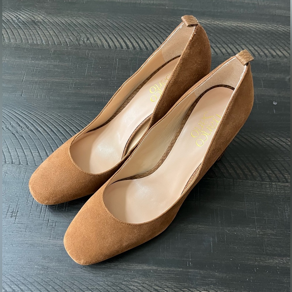 Franco Sarto Brown Suede Round-Toe Heels